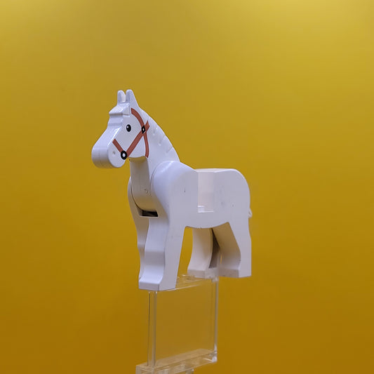 White Horse 4493c01pb04 with Black Eyes White Pupils Dark Brown Bridle Lego