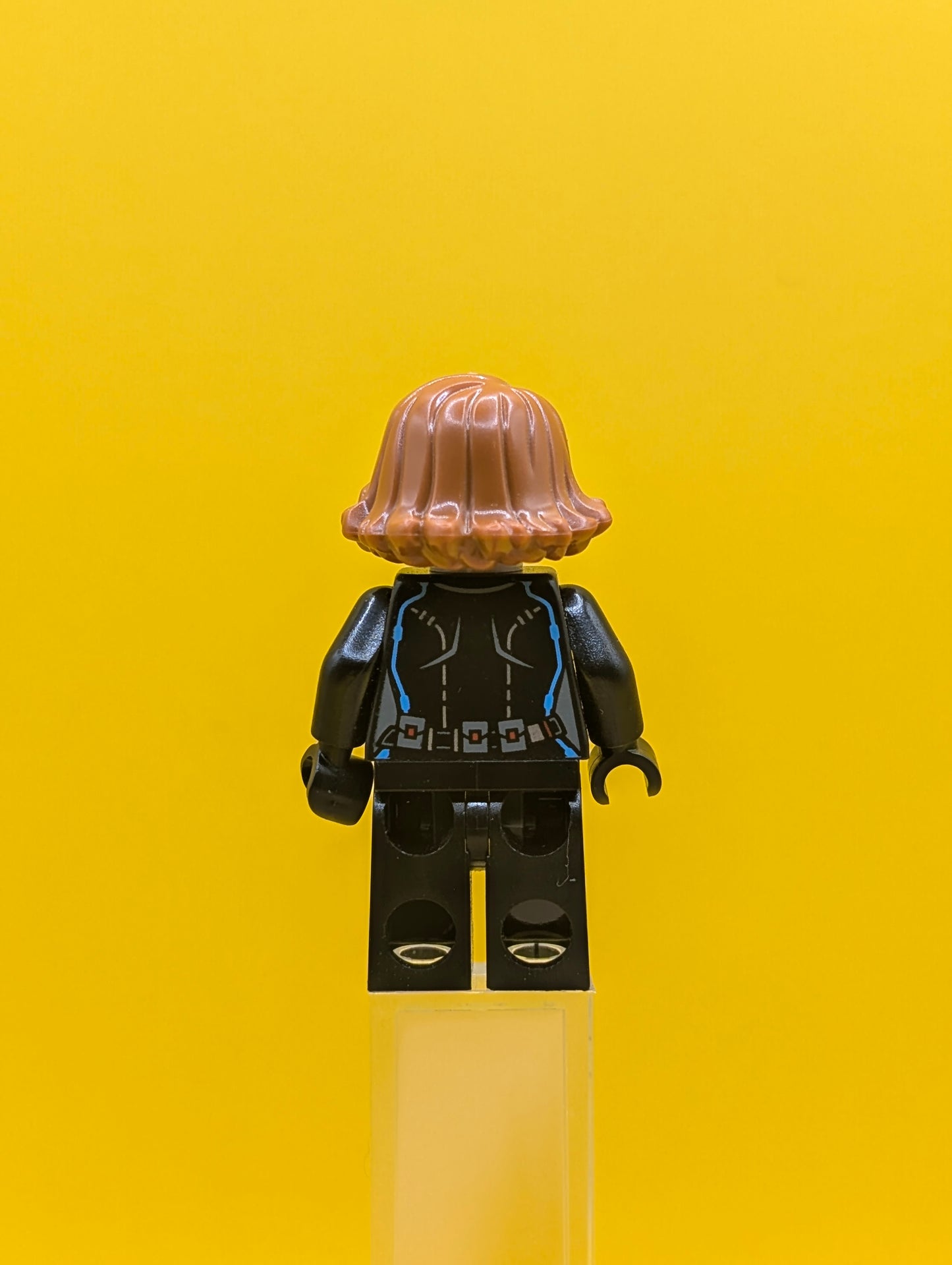 Black Widow sh0186 Black Jumpsuit Dark Orange Short Hair  Printed Legs Dark Azure Trim Superhero Minifigure Lego